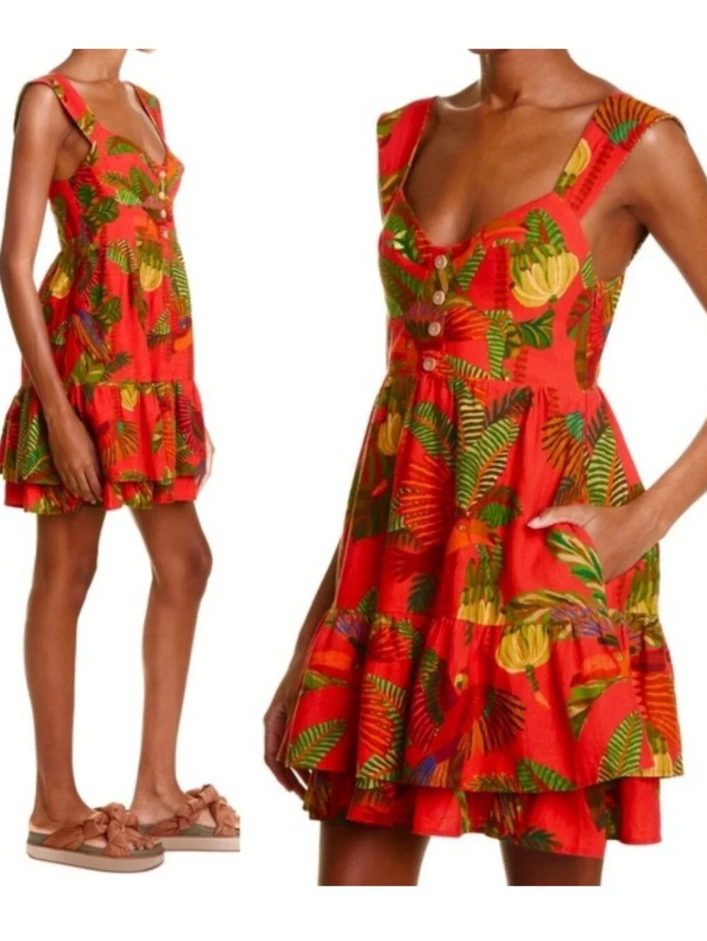 FARM RIO | $199 Red Forest Birds Mini Dress